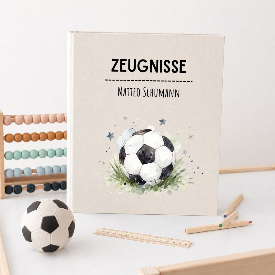 Zeugnismappe Stoff personalisiert - Fußball Aquarell - wunderwunsch