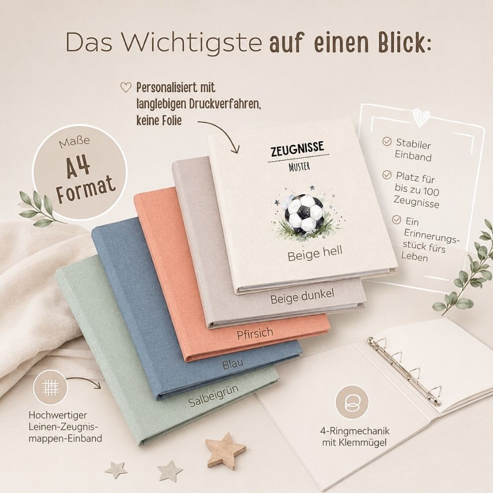 Zeugnismappe Stoff personalisiert - Fußball Aquarell - wunderwunsch