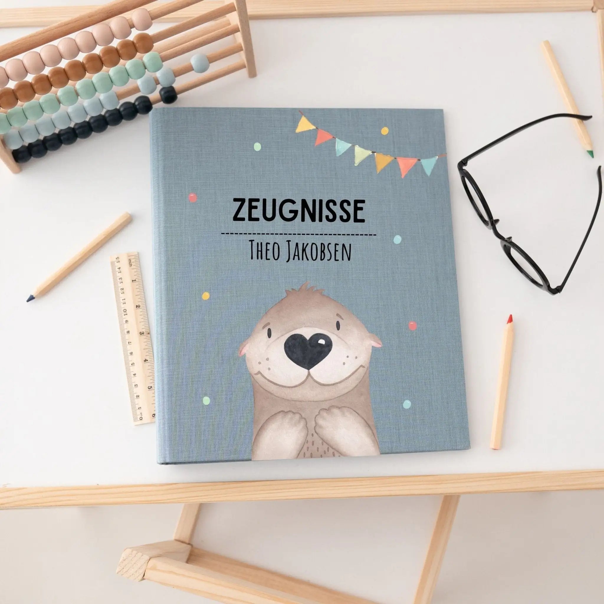 Zeugnismappe Stoff personalisiert - Tier Girlande Aquarell - wunderwunsch