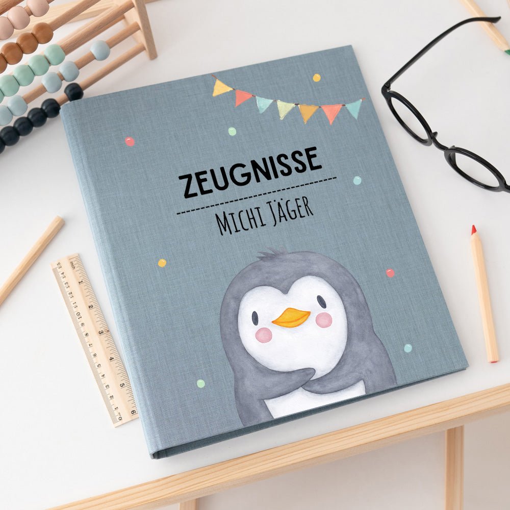 Zeugnismappe Stoff personalisiert - Tier Girlande Aquarell - wunderwunsch