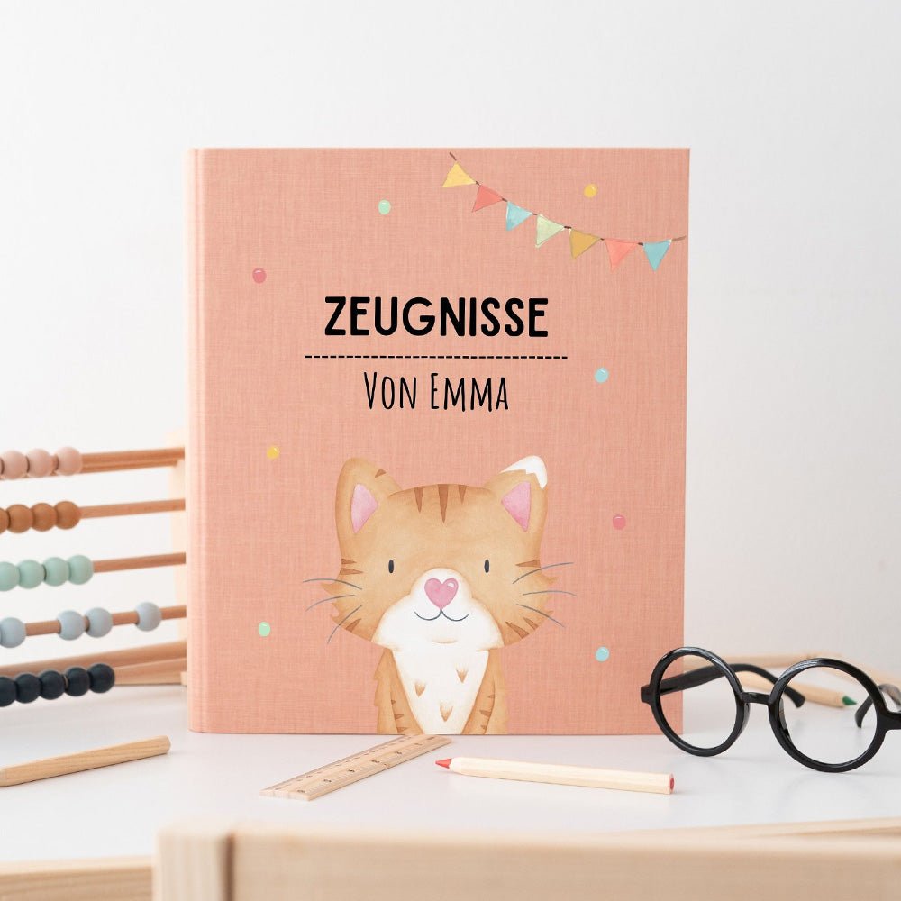 Zeugnismappe Stoff personalisiert - Tier Girlande Aquarell - wunderwunsch