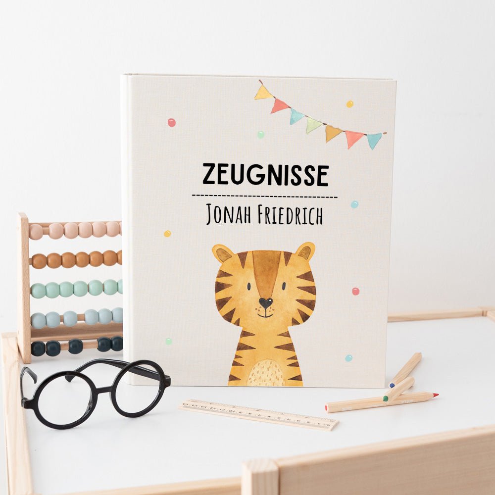 Zeugnismappe Stoff personalisiert - Tier Girlande Aquarell - wunderwunsch