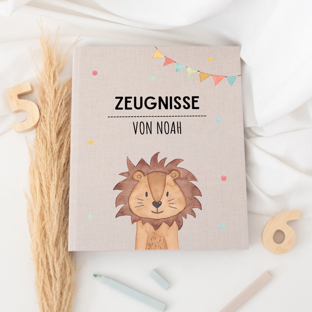 Zeugnismappe Stoff personalisiert - Tier Girlande Aquarell - wunderwunsch