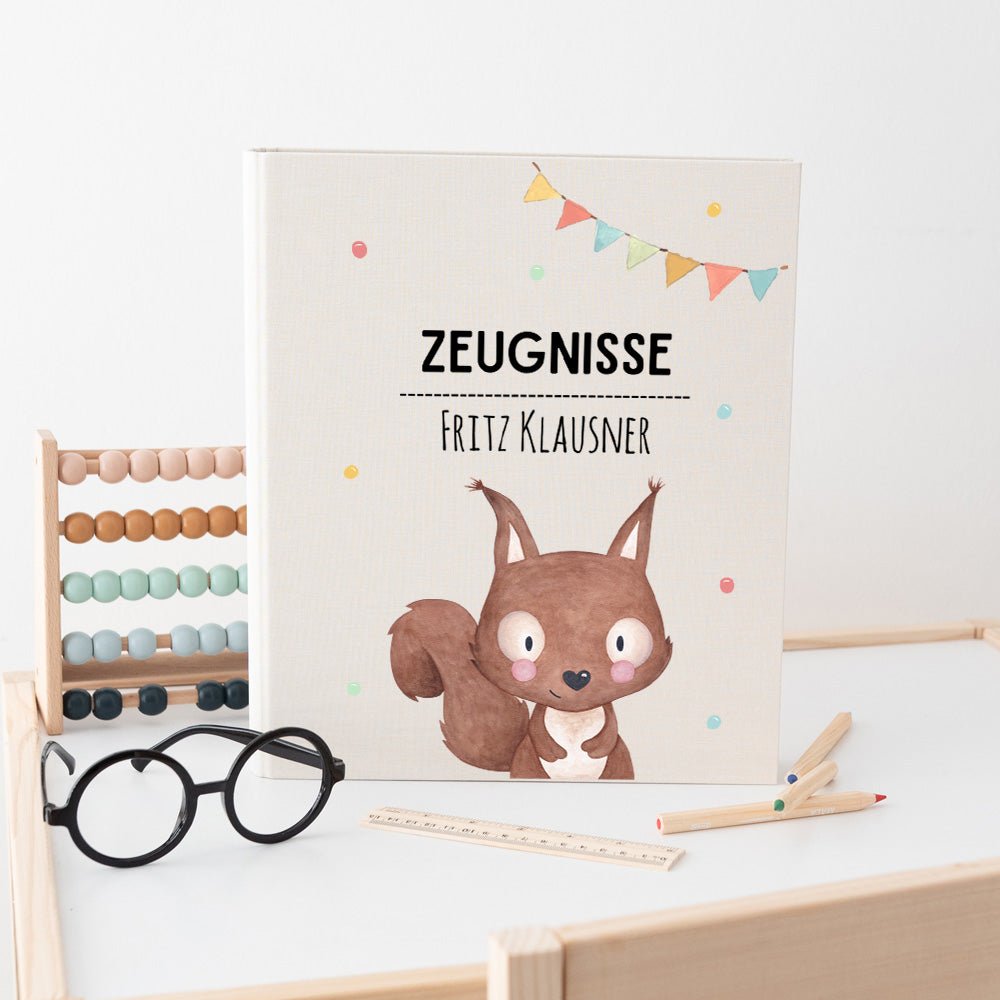 Zeugnismappe Stoff personalisiert - Tier Girlande Aquarell - wunderwunsch