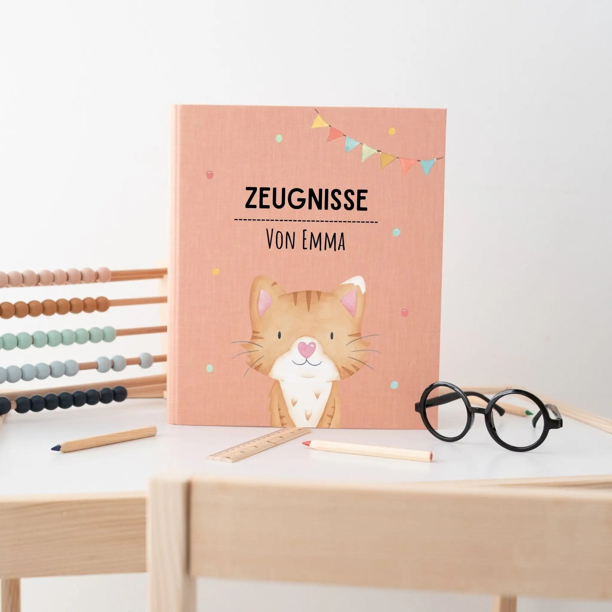 Zeugnismappe Stoff personalisiert - Tier Girlande Aquarell - wunderwunsch