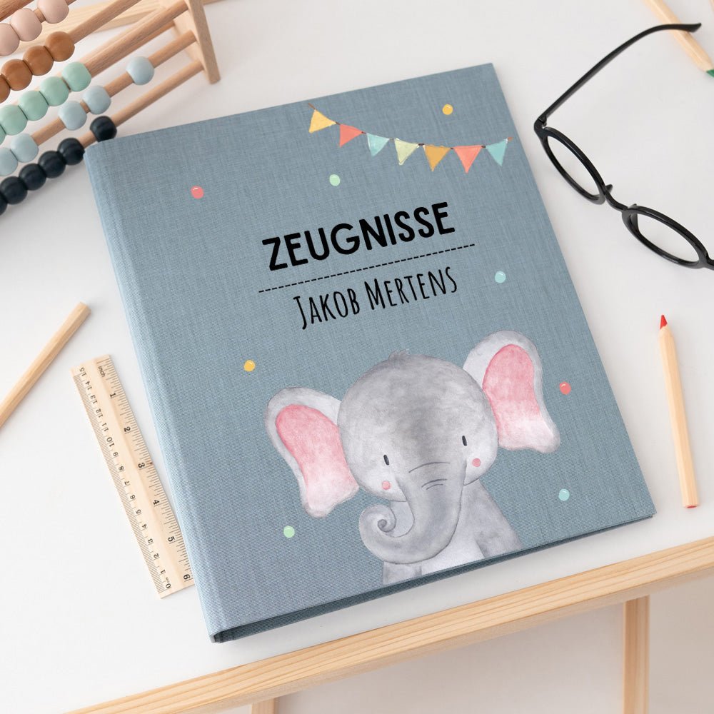 Zeugnismappe Stoff personalisiert - Tier Girlande Aquarell - wunderwunsch