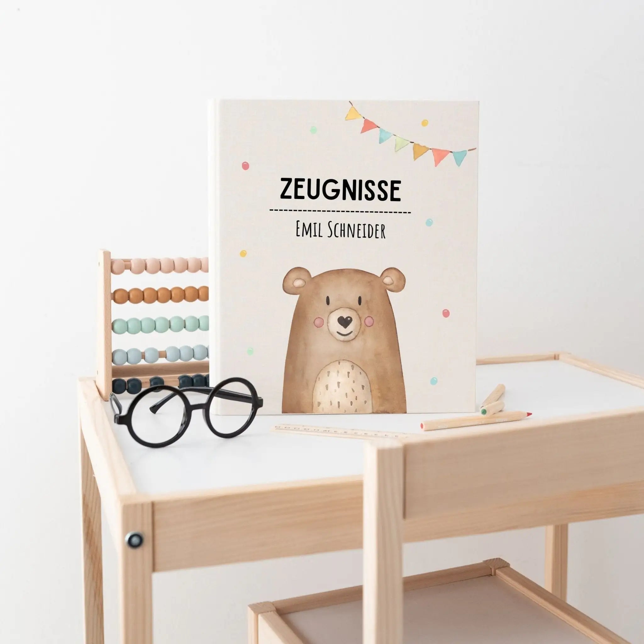 Zeugnismappe Stoff personalisiert - Tier Girlande Aquarell - wunderwunsch