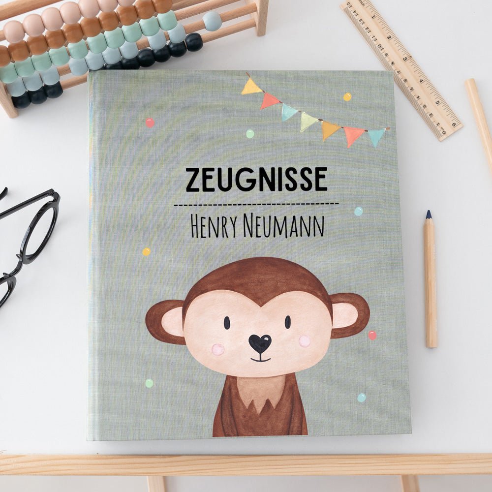 Zeugnismappe Stoff personalisiert - Tier Girlande Aquarell - wunderwunsch